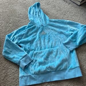 Adidas Girls Super Soft Blue Pullover Hoodie Sweatshirt Size Large / 14 Logo